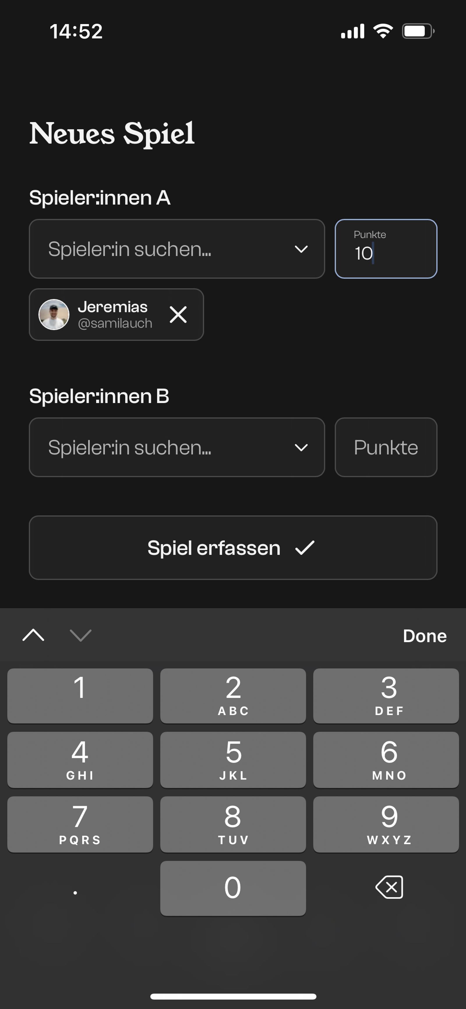 Neues Spiel Punkte erfassen Mobile