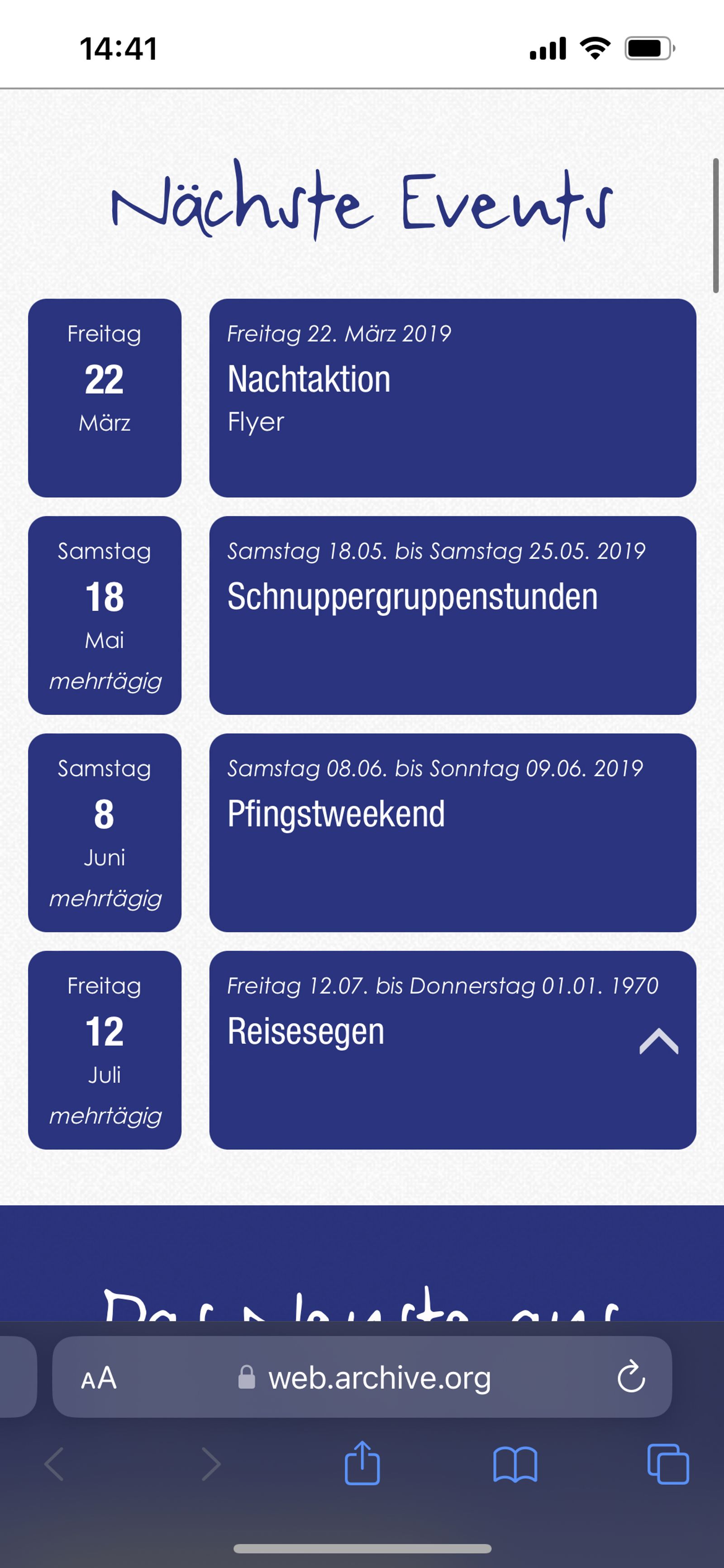 Nächste Events auf der Startseite Mobile (alt)